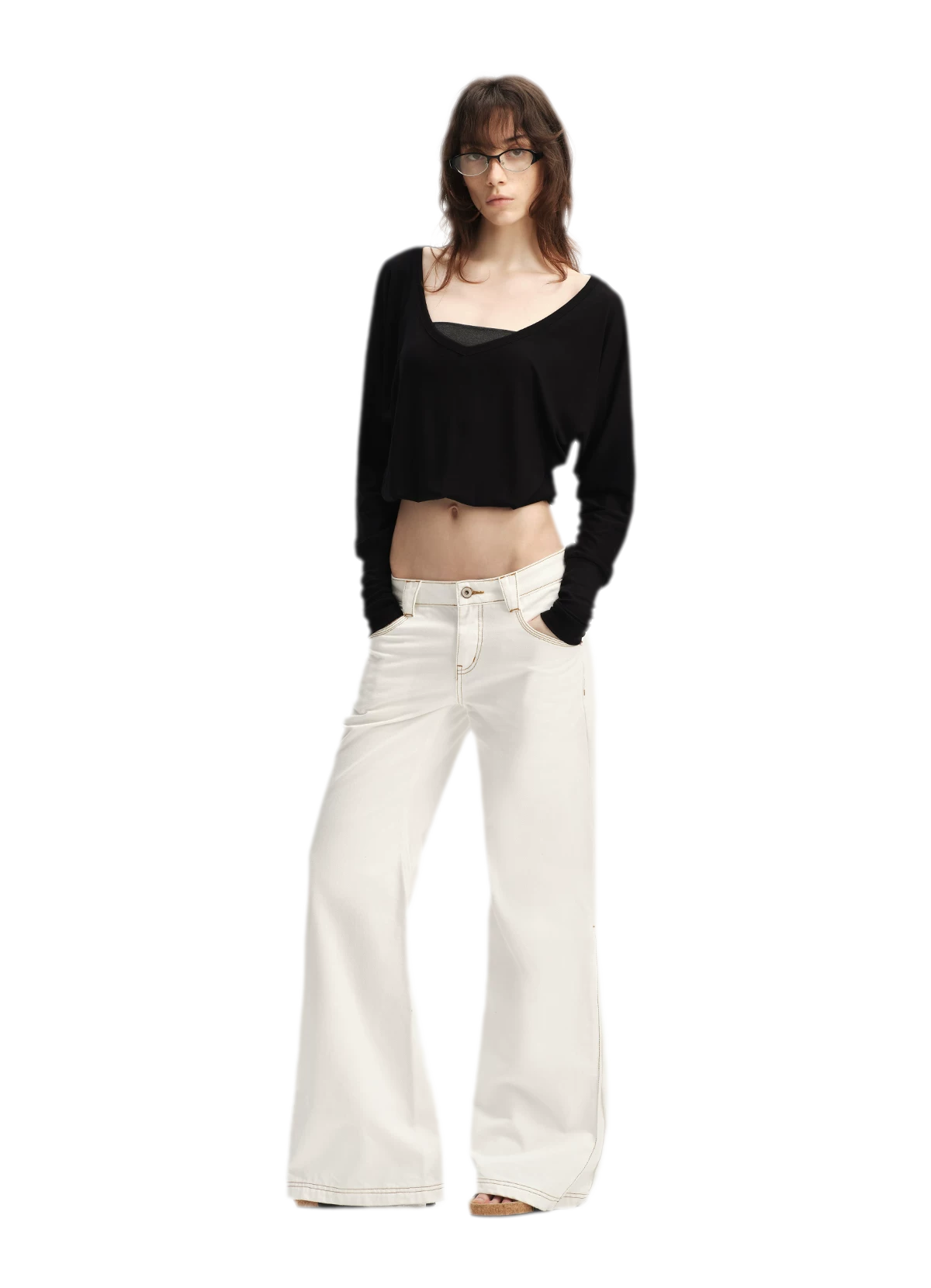 Contrast Stitch Flared Jeans