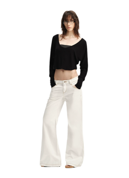 Contrast Stitch Flared Jeans