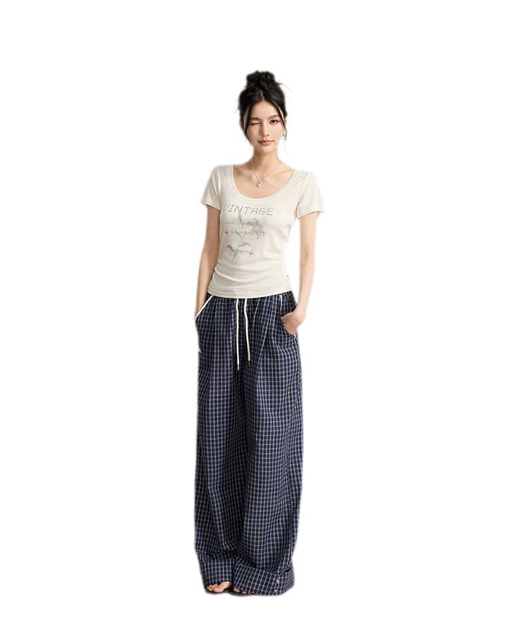 Plaid Wide-Leg Trousers