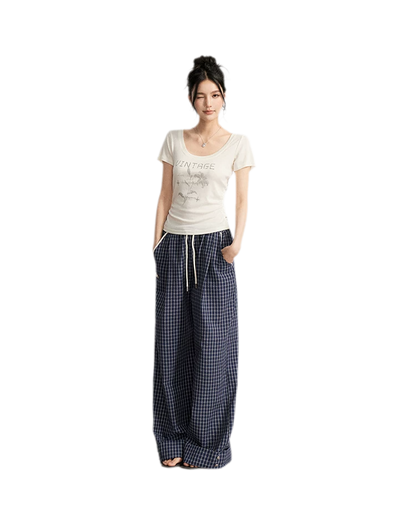 Plaid Wide-Leg Trousers
