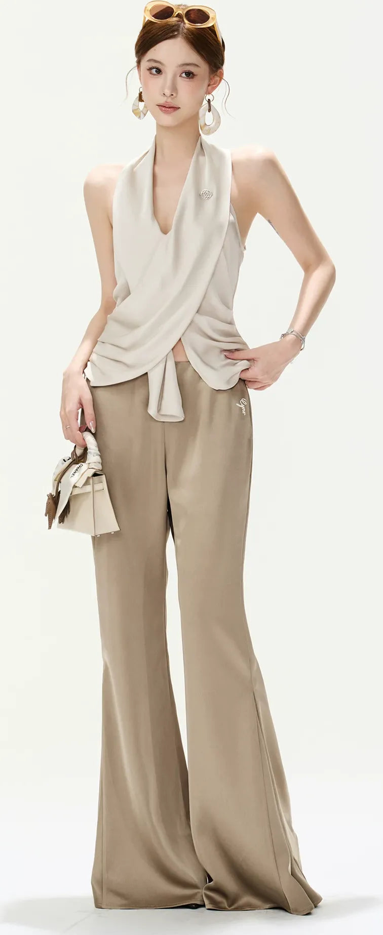 Satin Halter Ruched Top