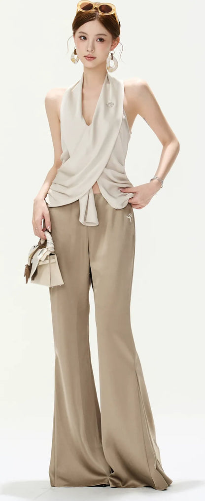 Satin Halter Ruched Top