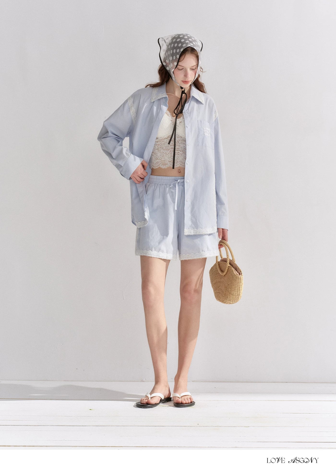 Lace Embroidered Loose Shirt &amp; Shorts Set