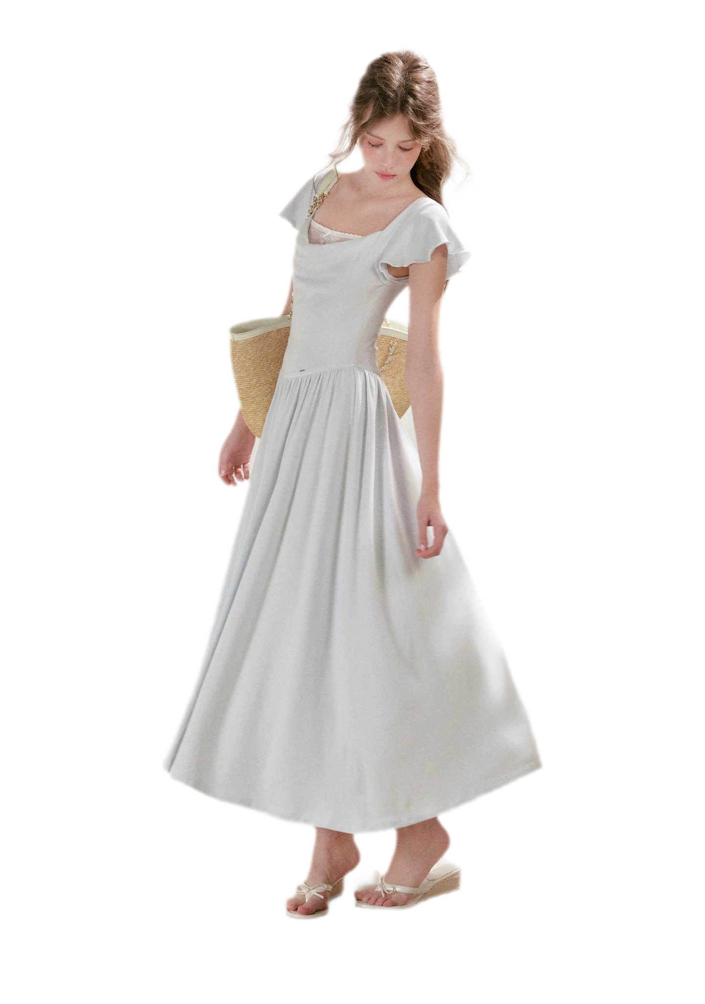 Lace Insert Flutter Sleeve Dress
