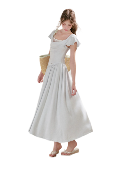 Lace Insert Flutter Sleeve Dress