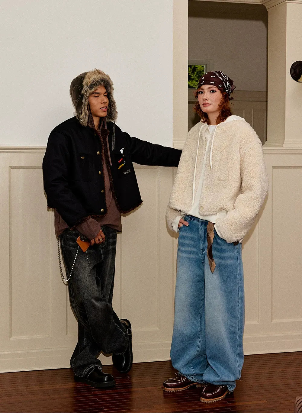 Fleece-Lined Baggy Stacked Jeans