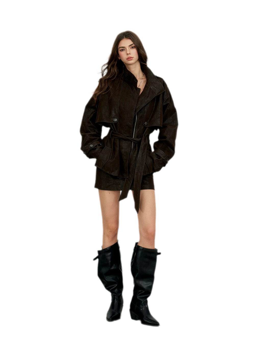 Distressed Utility PU Leather Jacket
