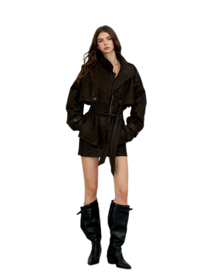 Distressed Utility PU Leather Jacket