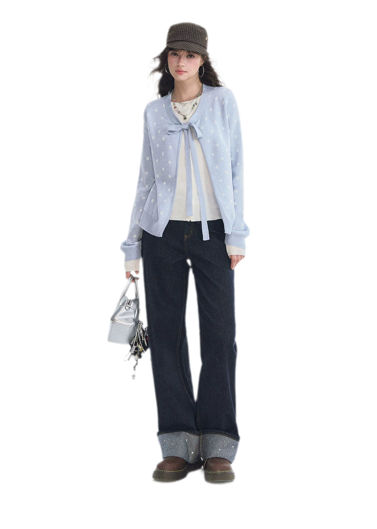 Polka-Dot Tie Bow Cardigan