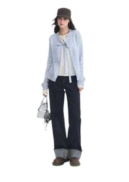 Polka-Dot Tie Bow Cardigan