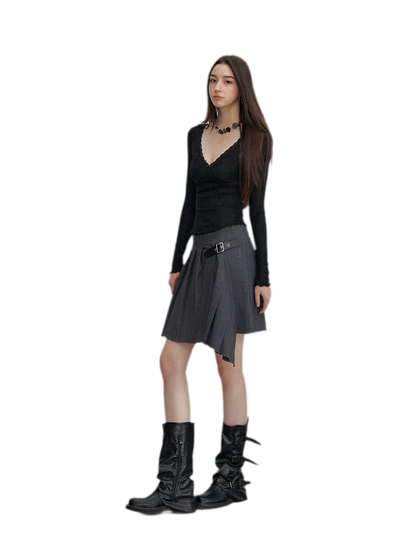 Asymmetric Pleated Strap Skirt