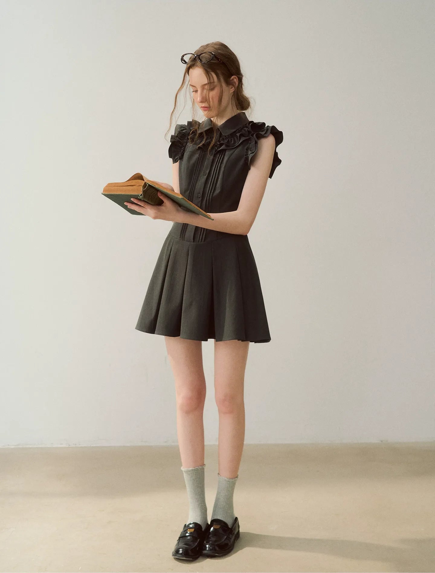 Pintuck Ruffle Dress