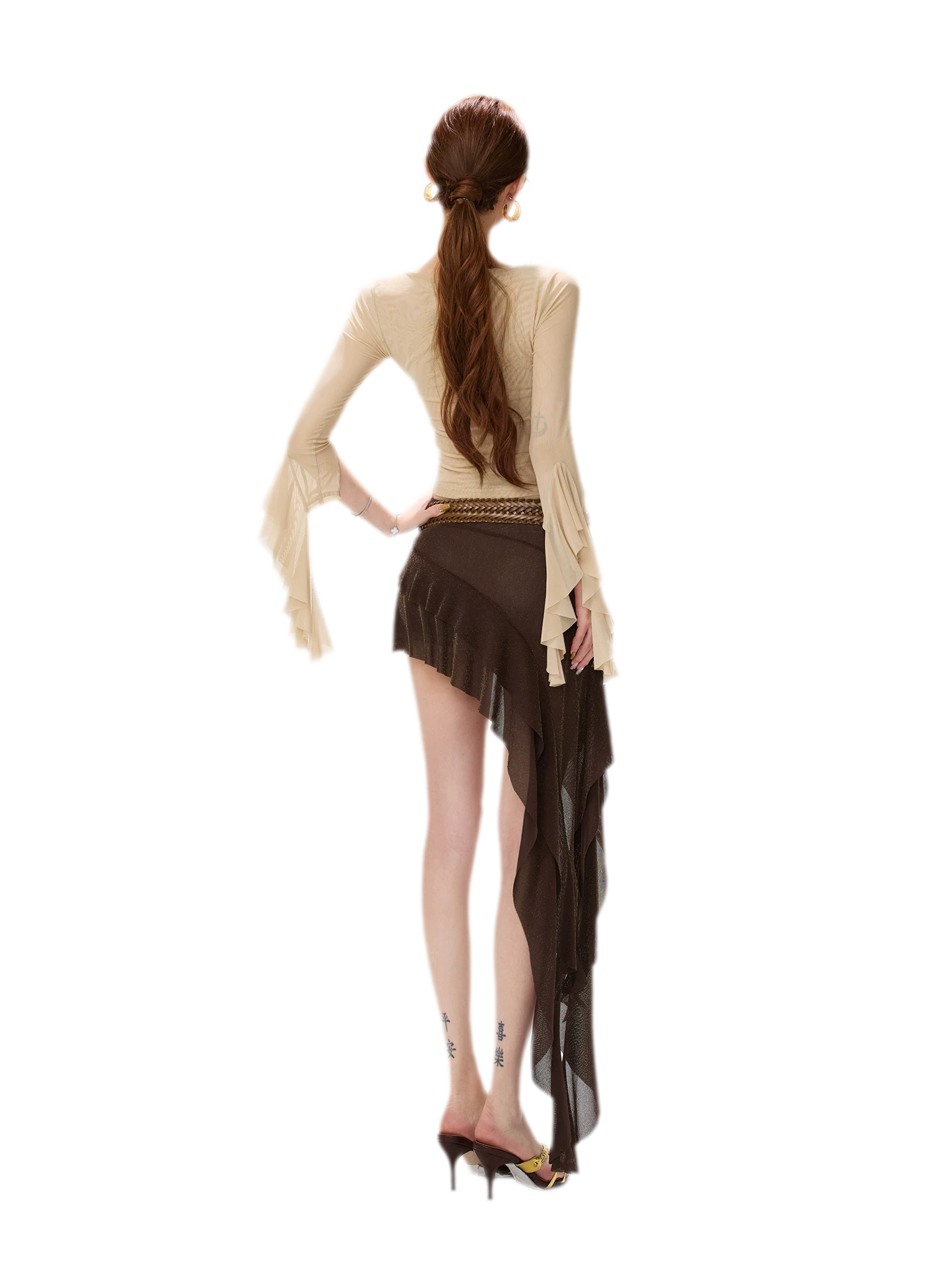 Shimmer Ruffle Asymmetric Mini Skirt
