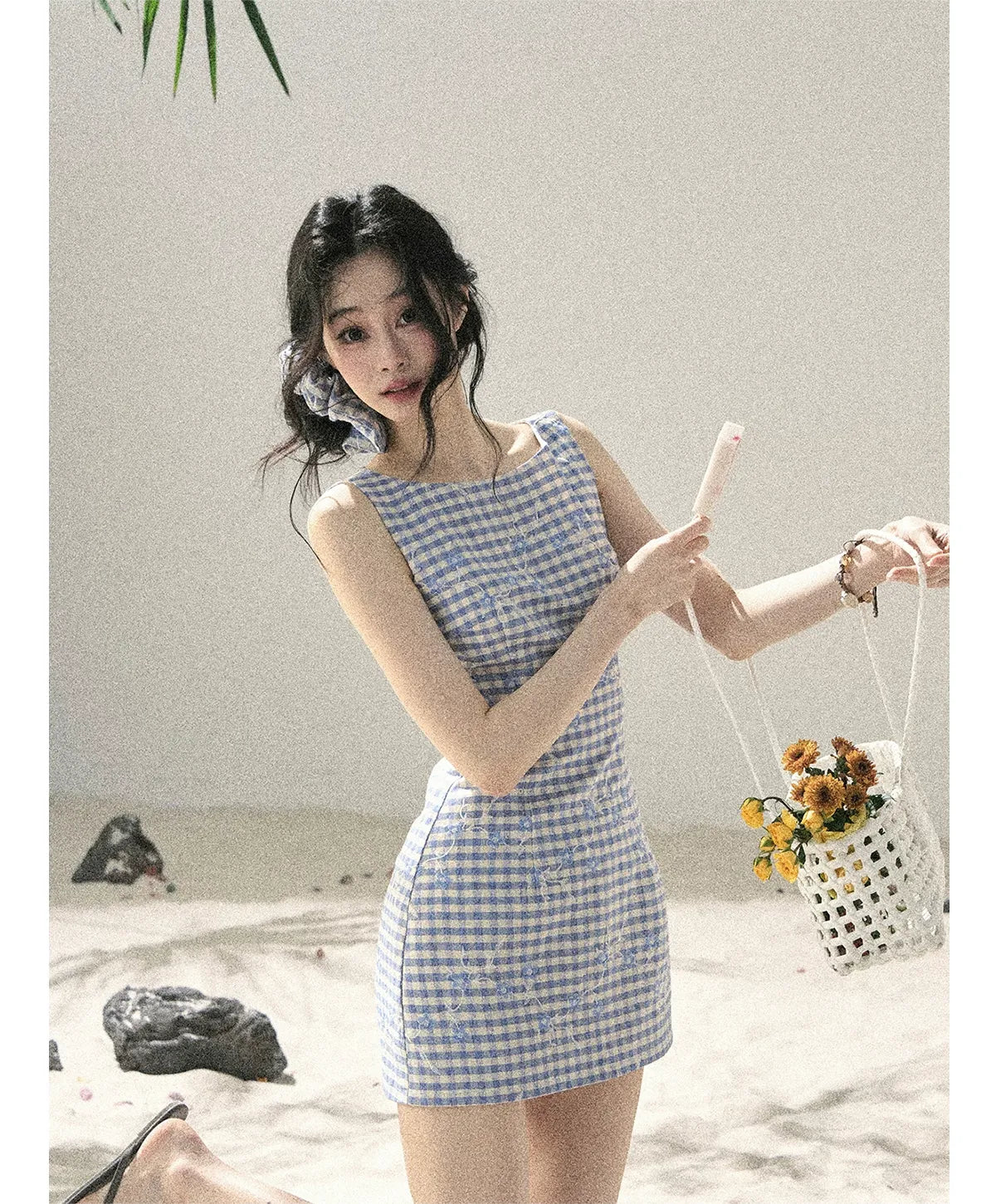Breeze Check Embroidered Dress