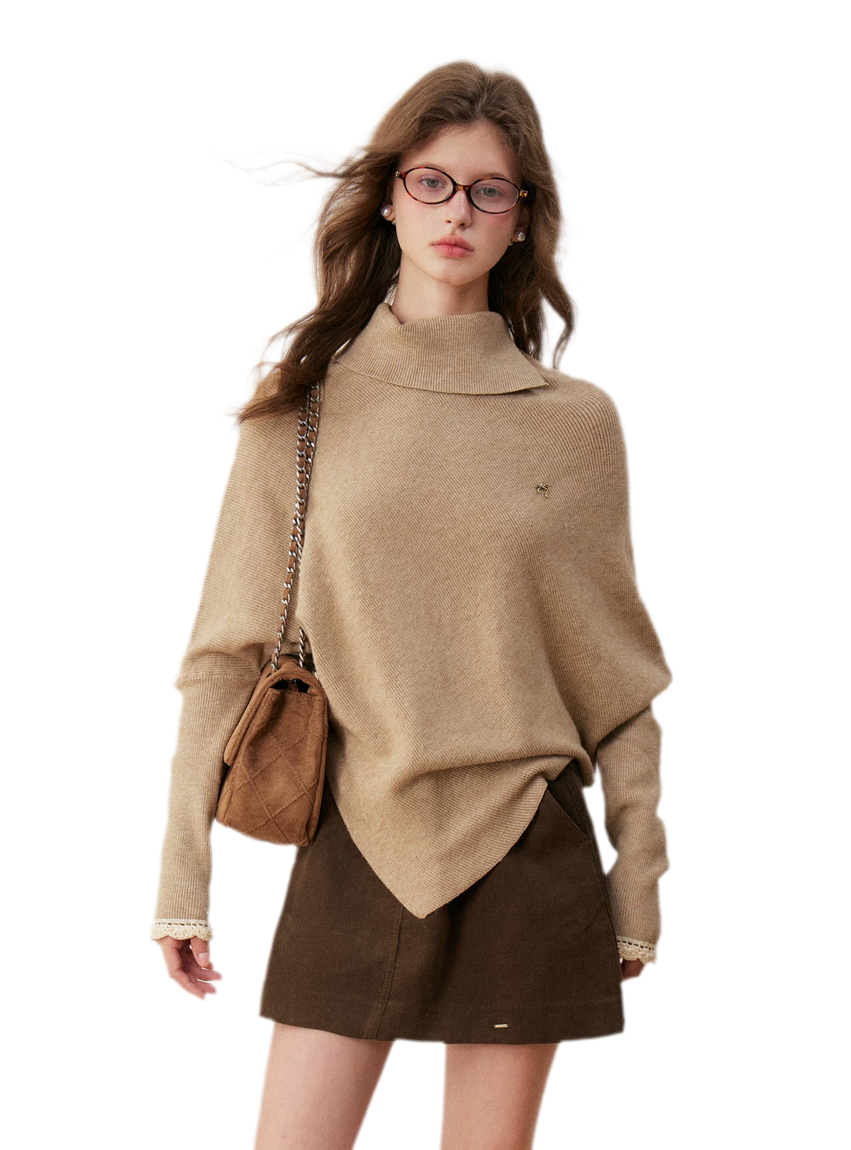 Pull en crochet contrasté à manches chauve-souris