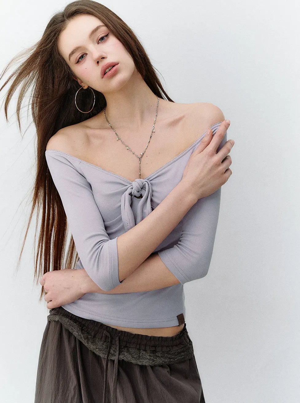 Heartbeat Light Tie Pure Desire Off-Shoulder T-Shirt