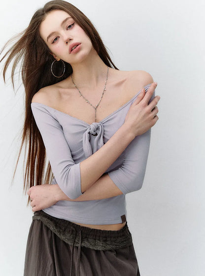 Heartbeat Light Tie Pure Desire Off-Shoulder T-Shirt
