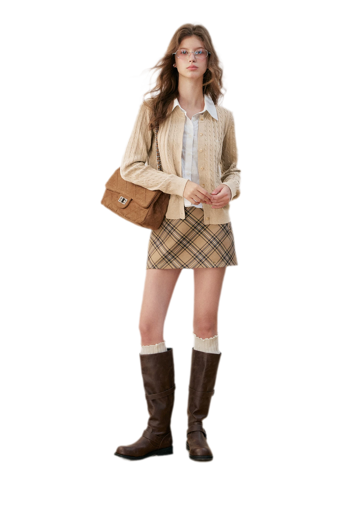 Cardigan en maille torsadée avec empiècement chemise