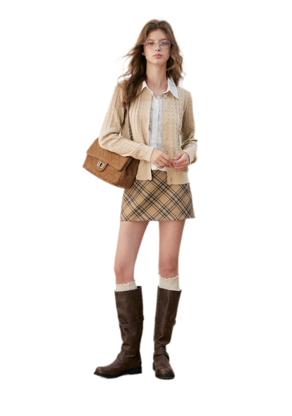 Cardigan en maille torsadée avec empiècement chemise