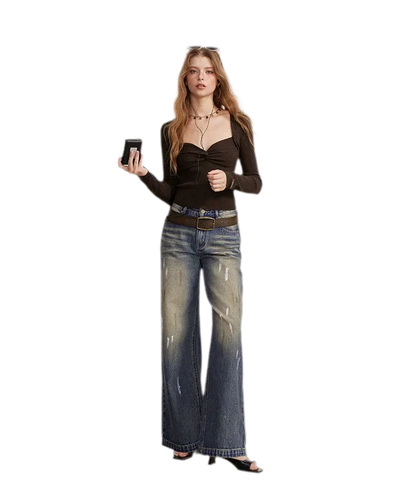 Washed Paint-Splatter Wide-Leg Jeans
