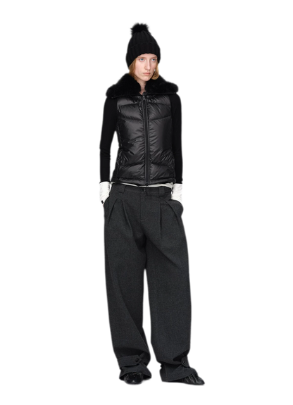 Pantalones de pierna ancha plisados con mezcla de lana