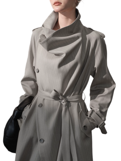 Silver-Thread Striped Long Trench Coat