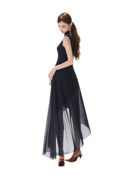 Mesh Splice Midi Dress