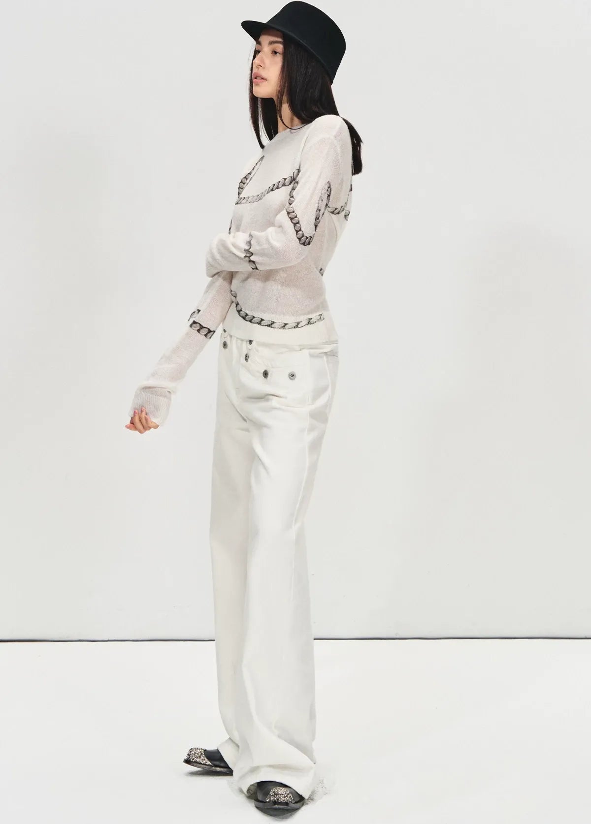 Mohair Wool Sweater with Irregular Chain Print