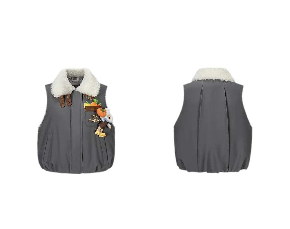Textured Faux-Fur Collar Vest