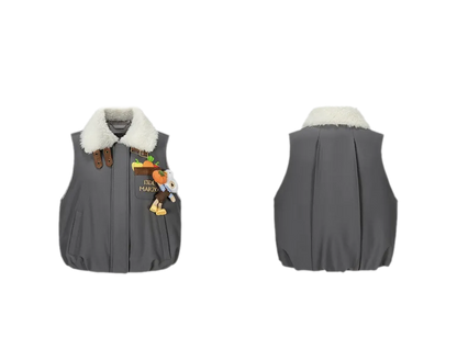 Textured Faux-Fur Collar Vest