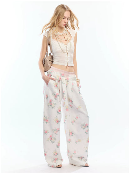 Floral Print Loose Wide Leg Pants
