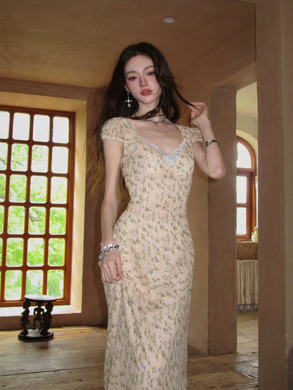 Lace V-Neck Long Dress