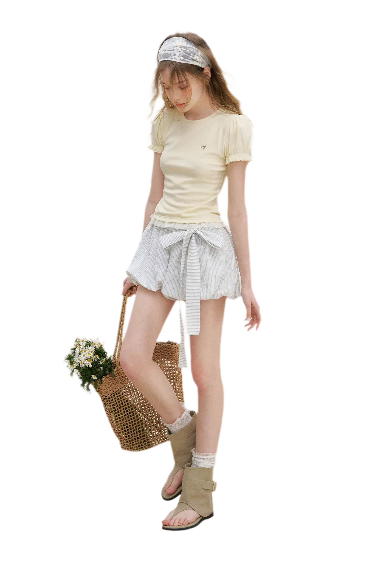 Bow Tie Elastic Waist Casual Shorts