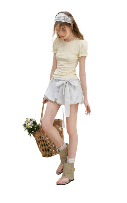 Bow Tie Elastic Waist Casual Shorts