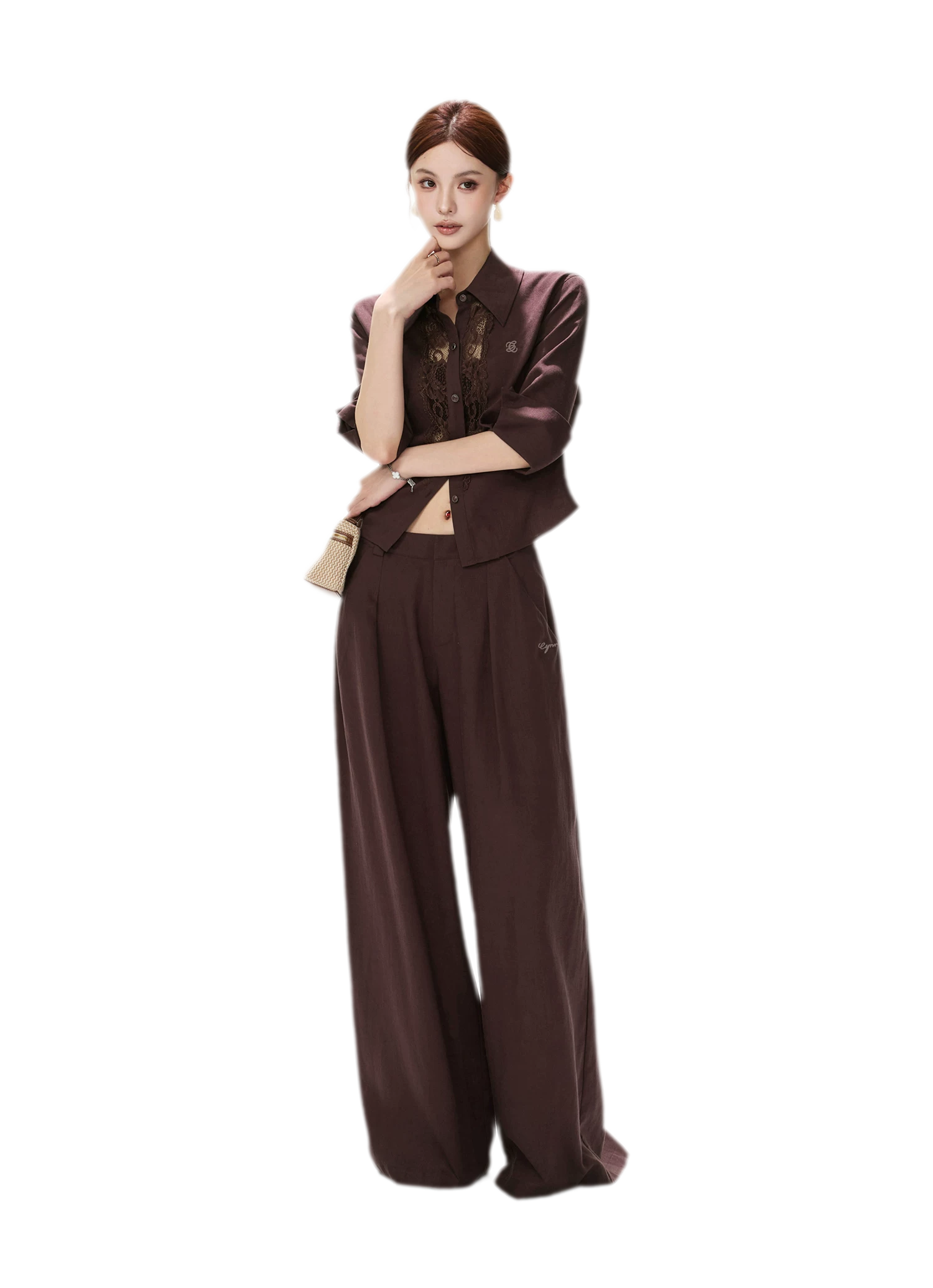 Lace Panel Cropped Shirt