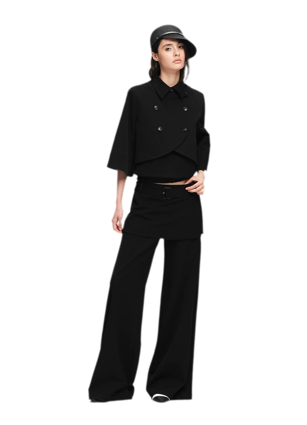 Structured Faux-Layer Wide-Leg Trousers