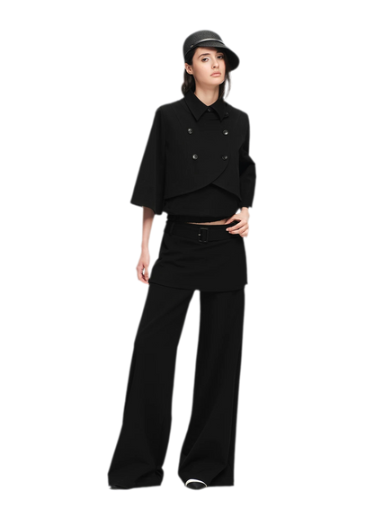 Structured Faux-Layer Wide-Leg Trousers