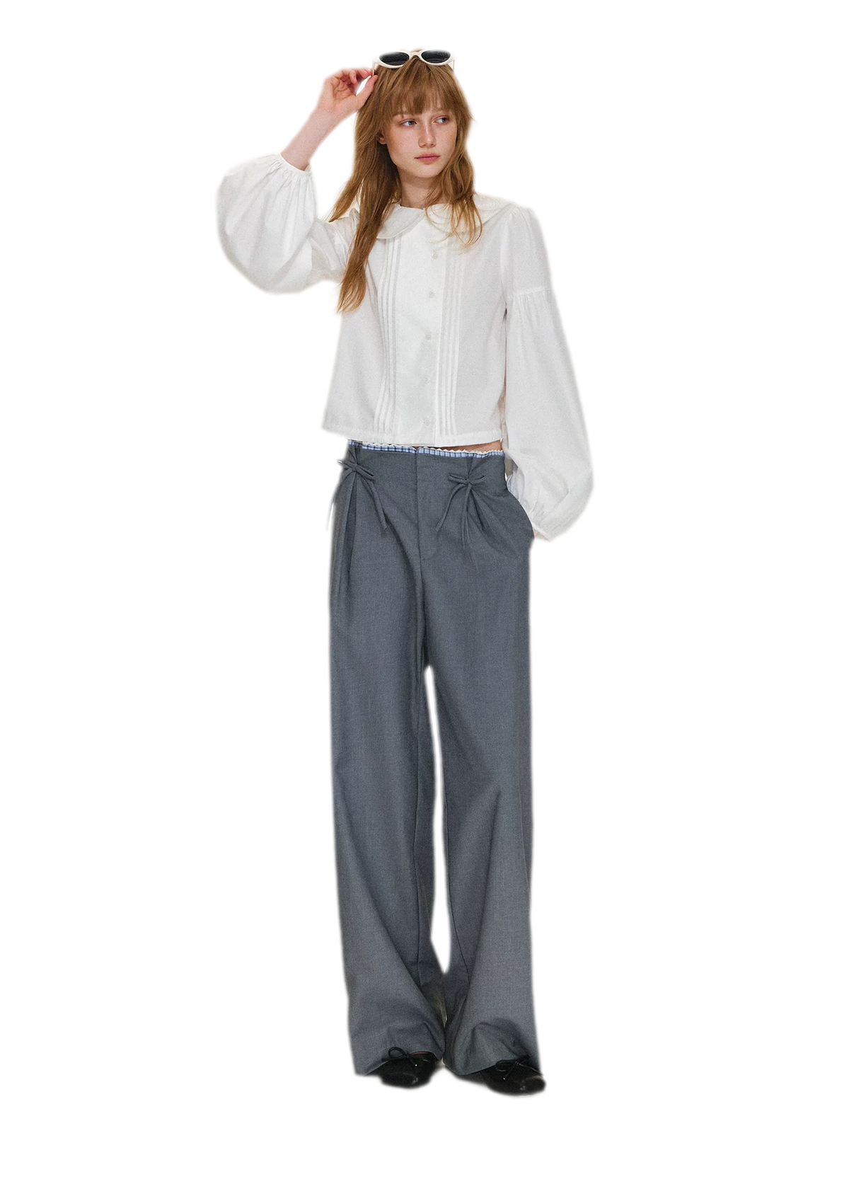 Plaid Lace Waistband Straight Pants