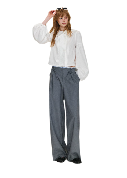 Plaid Lace Waistband Straight Pants