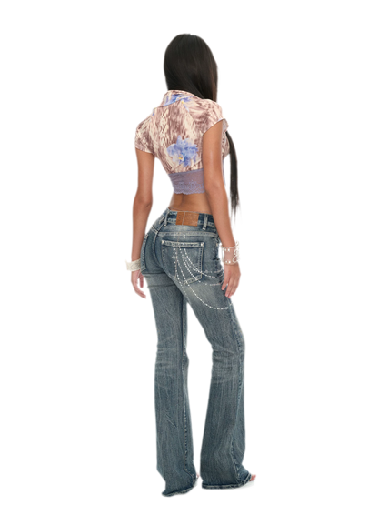 Y2K Millennium Lace Leopard Print Top