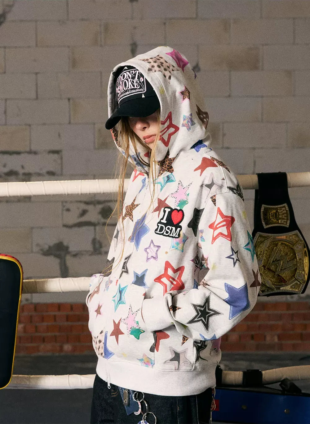 Star Print Loose Fit Hoodie
