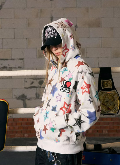 Star Print Loose Fit Hoodie