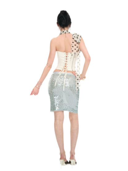 White Polka Dot Chiffon Corset