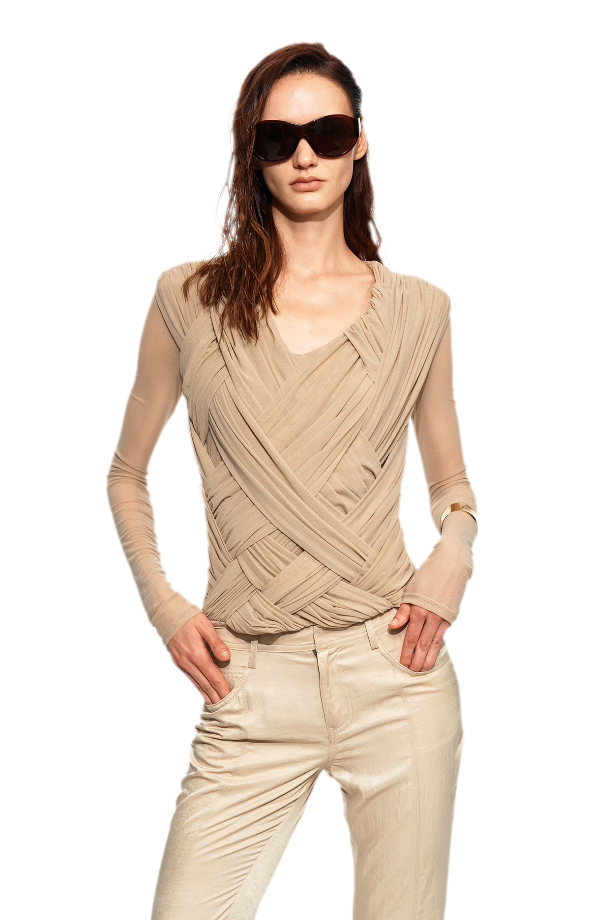 Pleated Cross-Over Fitted Top