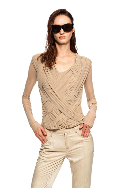 Pleated Cross-Over Fitted Top