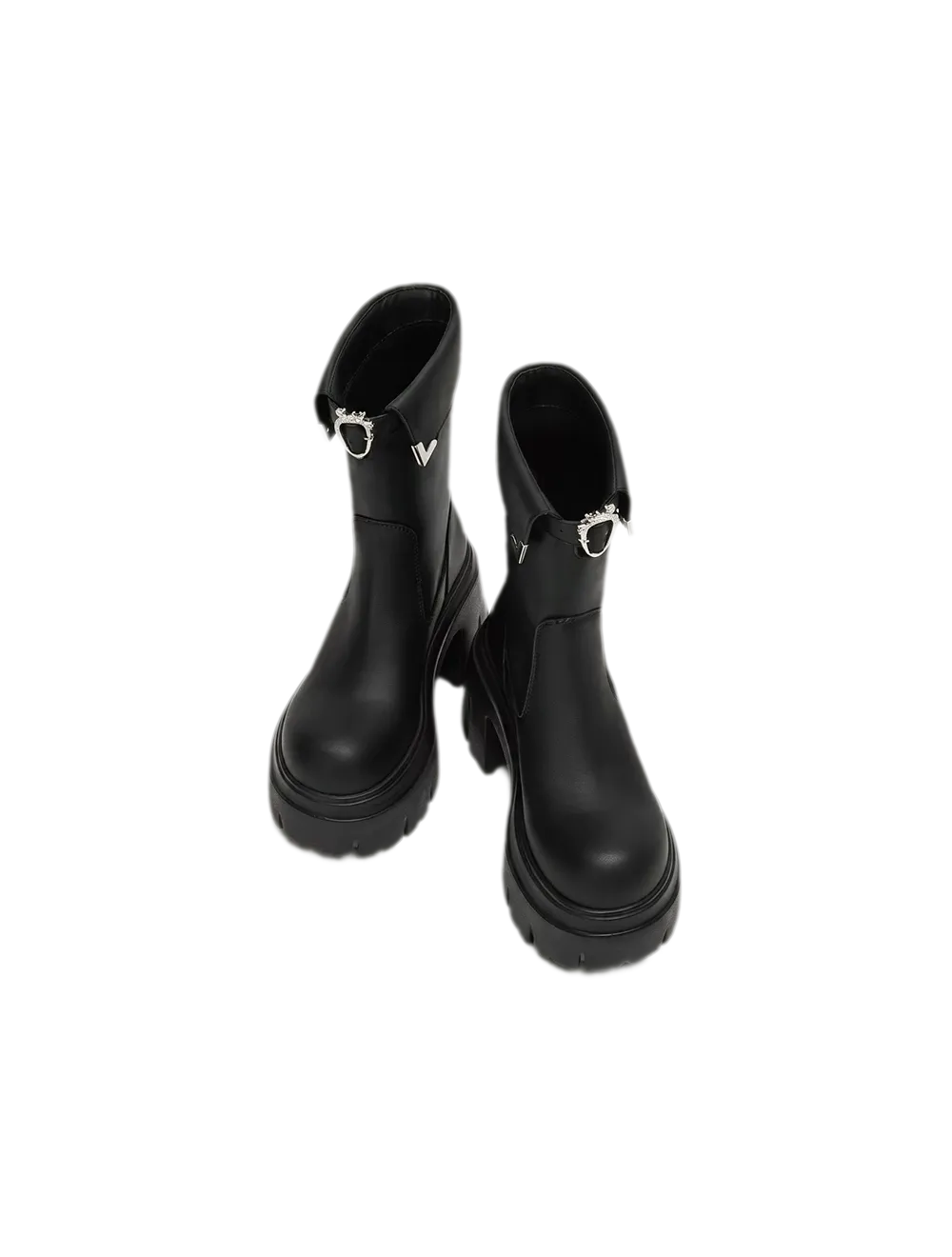 Metallic Strap Platform Mid-Calf Boots