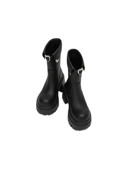 Metallic Strap Platform Mid-Calf Boots