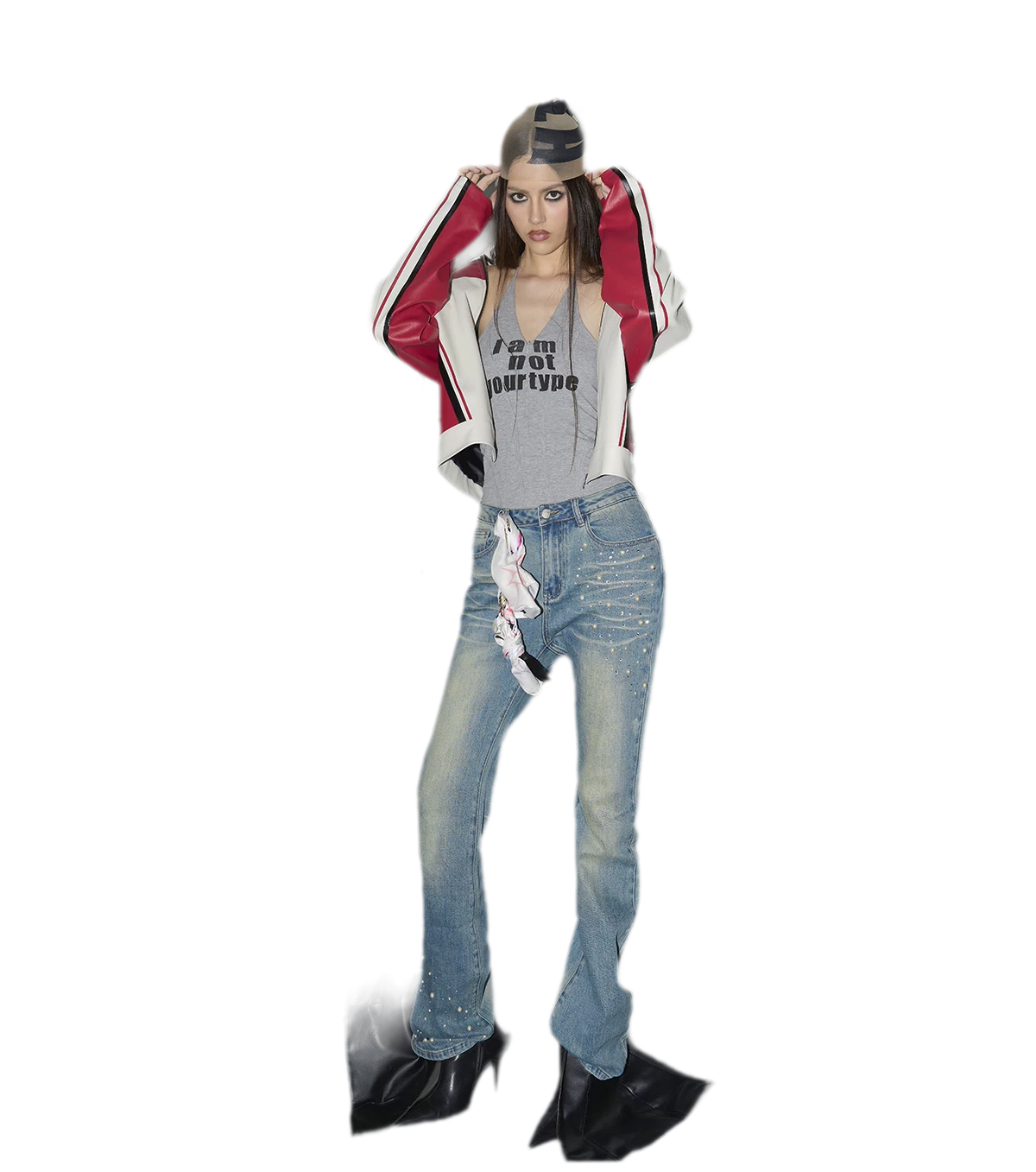 Oversized-Lederjacke mit Colorblocking