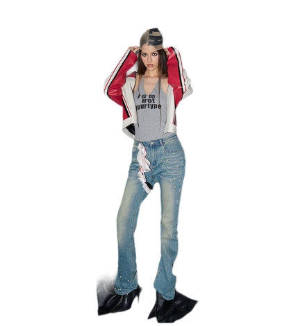 Oversized-Lederjacke mit Colorblocking