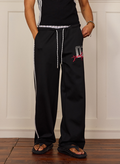 Shell Embroidery Graffiti Print Double Waist Pants